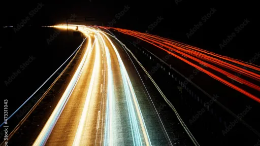 Headlights and taillights at night