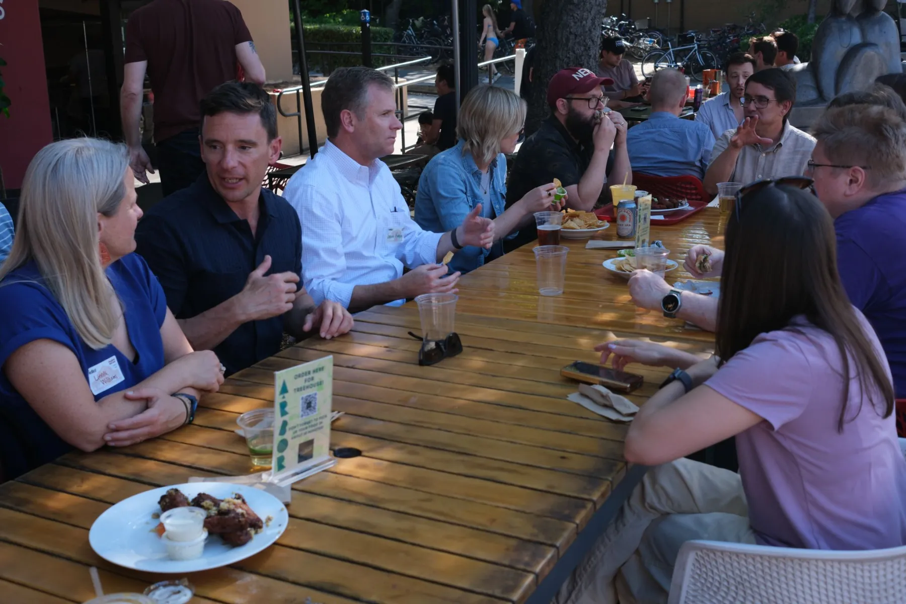Conversation at an outdoor table